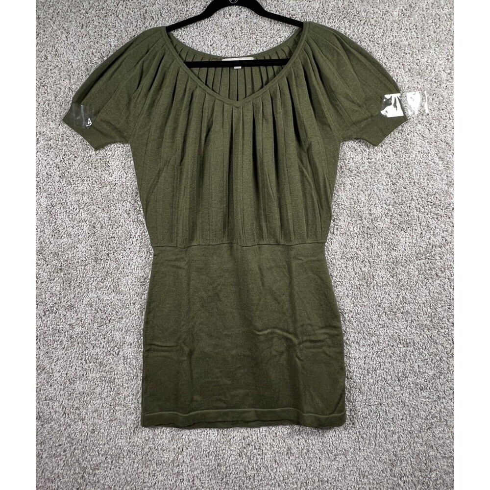 LOFT Olive Green Merino Wool Blend Pleated Knit Top Womens Medium